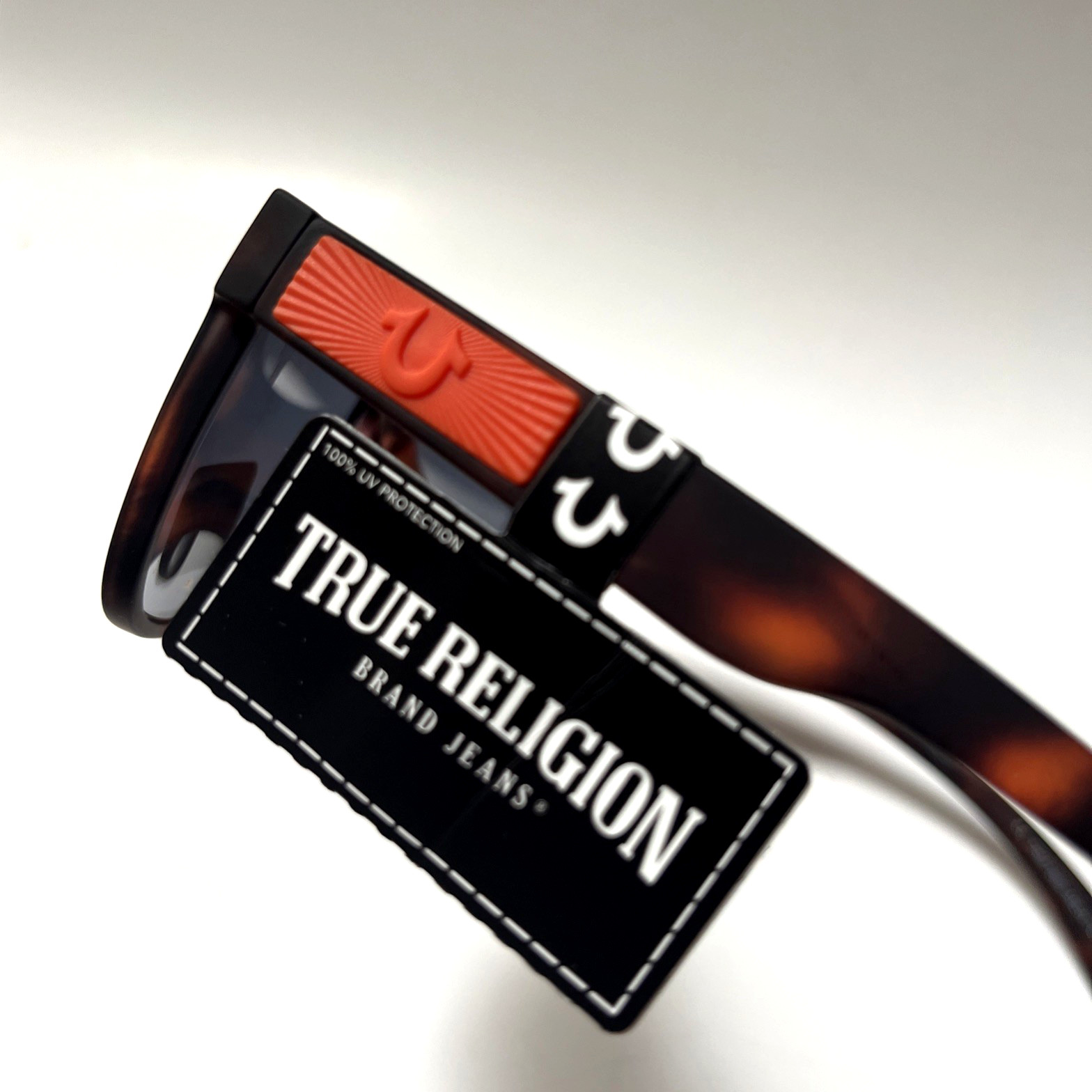 New TRUE RELIGION Classic Sunglasses Matte Tortoise Acetate Orange Logo