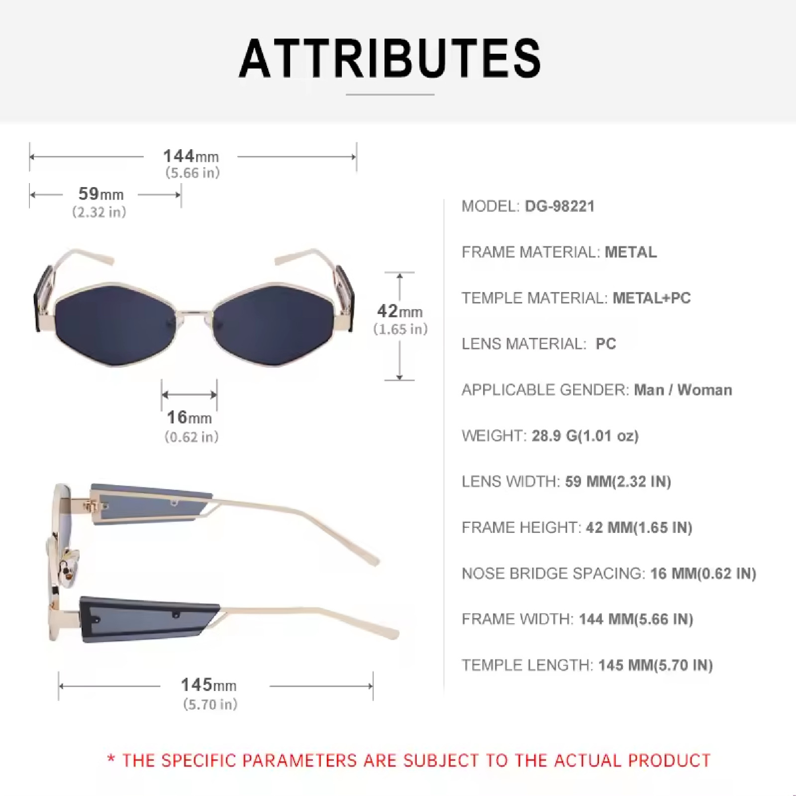 Sunglasses 2025 Fashion Women Diamond Shape Metal Frame Polarized Gradient UV400
