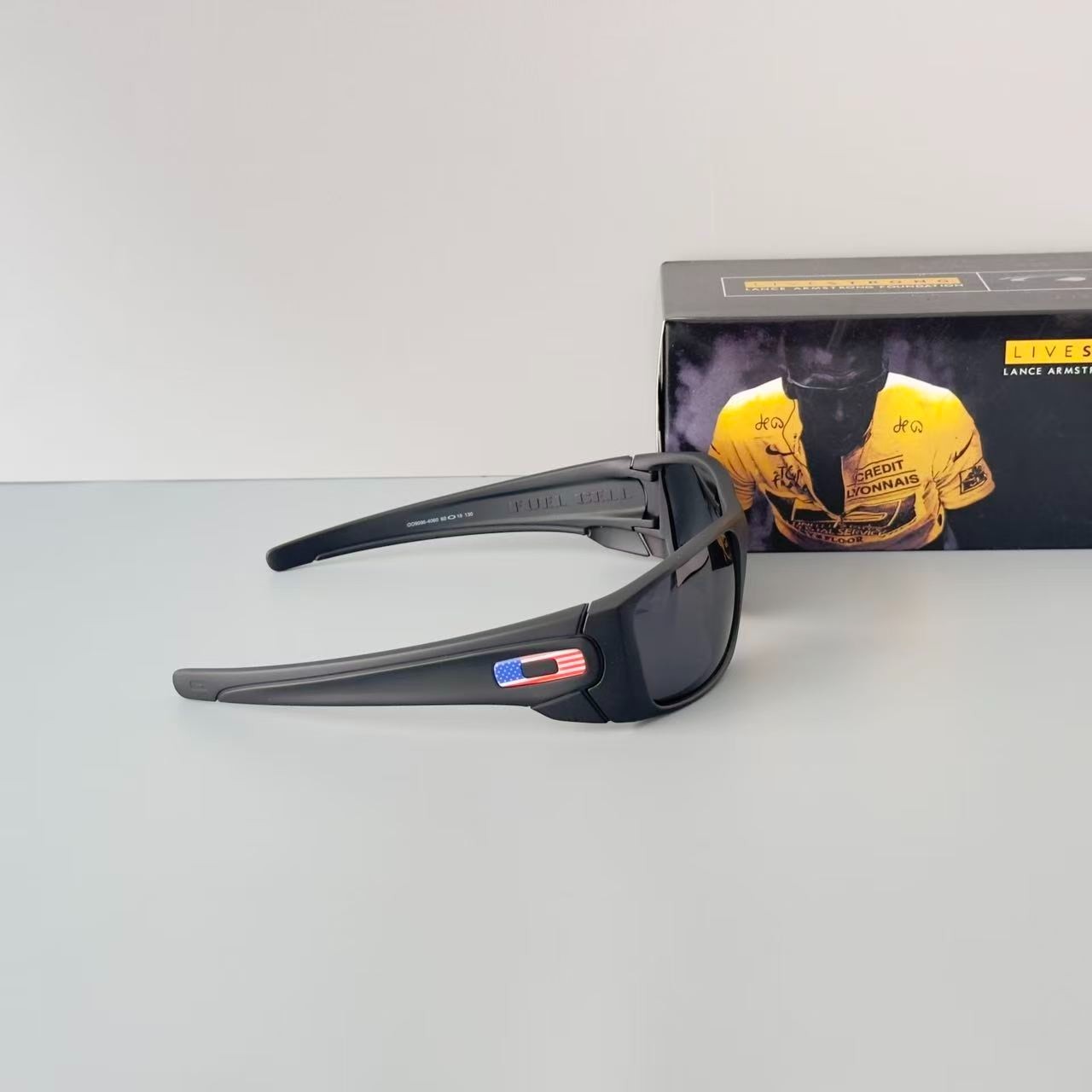 Oakley Fuel Cell OO9096 Polarized Sunglasses Black Frame Black Lens USA Flag