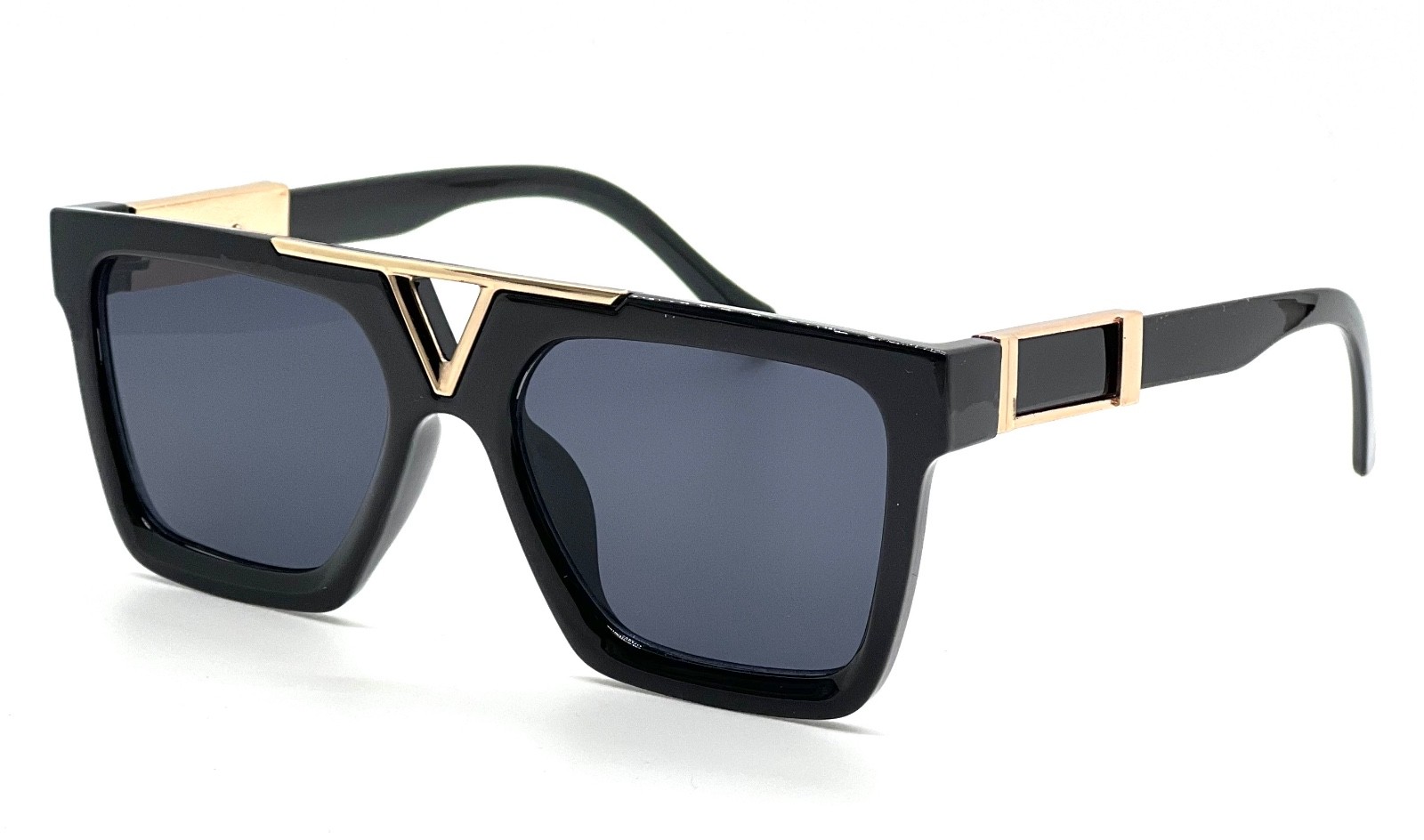 Sunglasses Men Designer Fashion Gold Metal Bar Dark Black Lens Retro Classic NEW