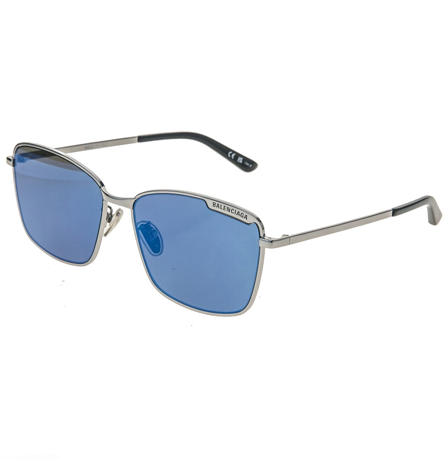 BALENCIAGA TAG PLATE 0280 Ruthenium Blue Mirror Sunglasses Unisex BB0280SA 003