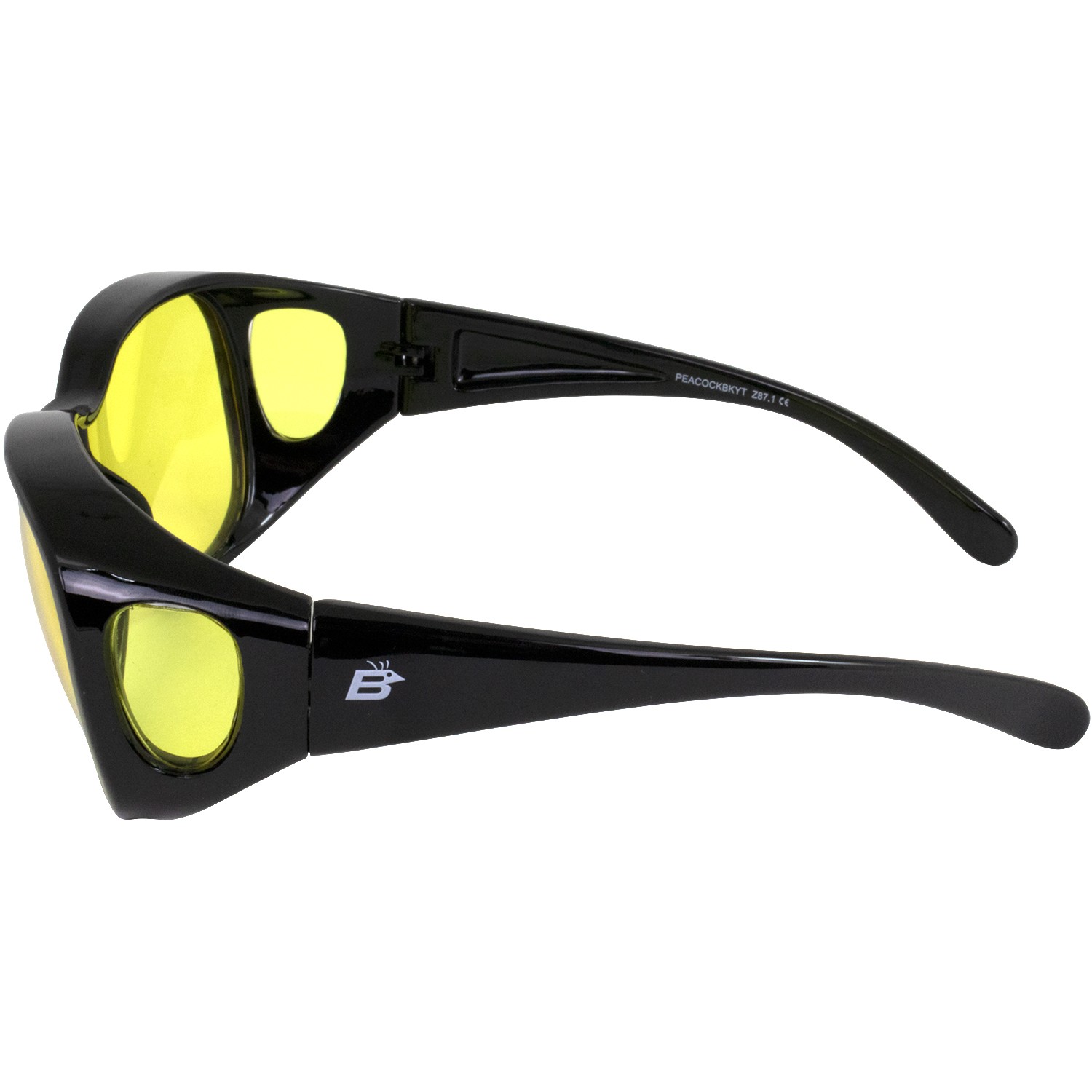 2 Pairs of Birdz Peacock Fit-Over Glasses Black with Yellow & Smoke Lenses