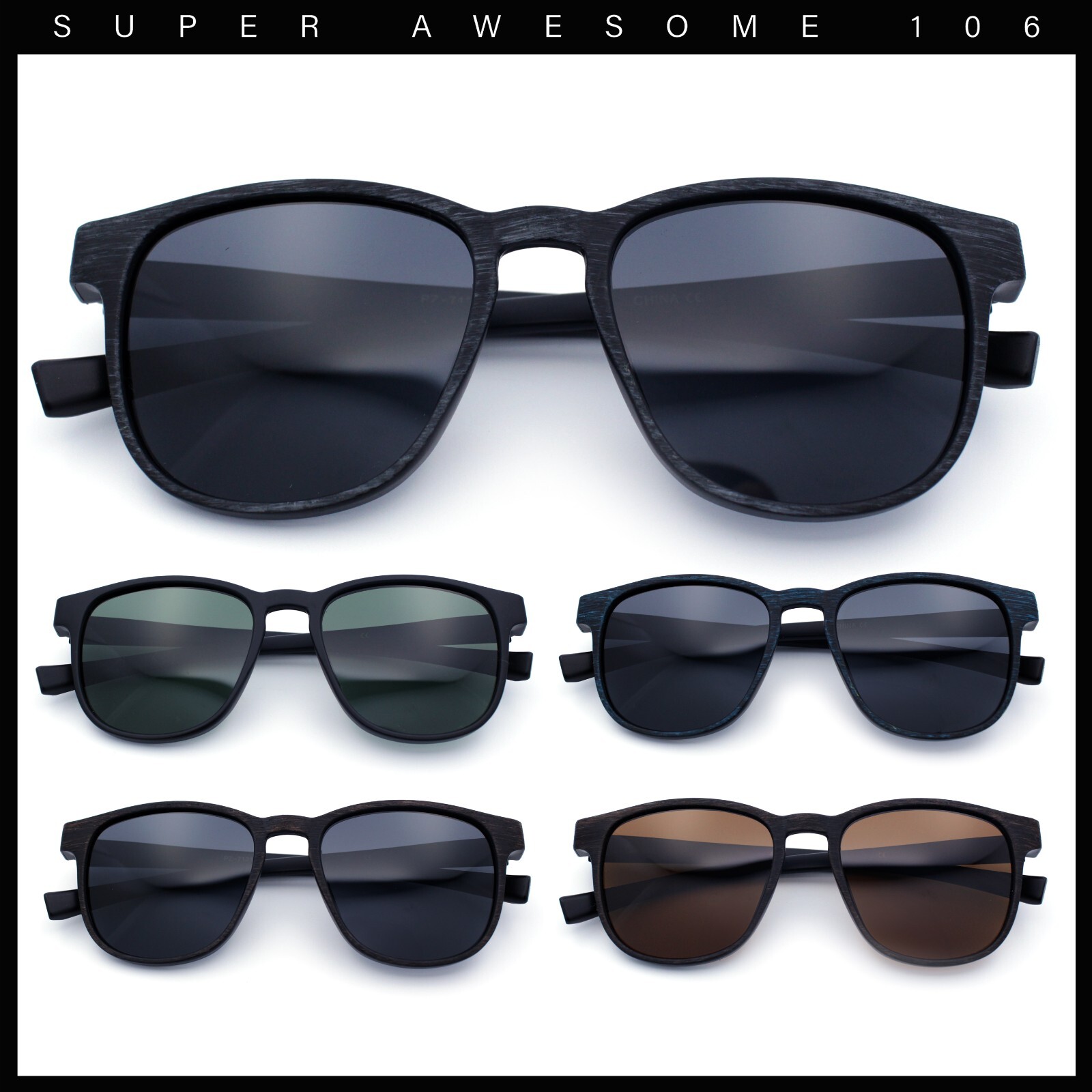 Mens Antiglare Polarized Round Horn Rim Keyhole Woodgrain Plastic Sunglasses