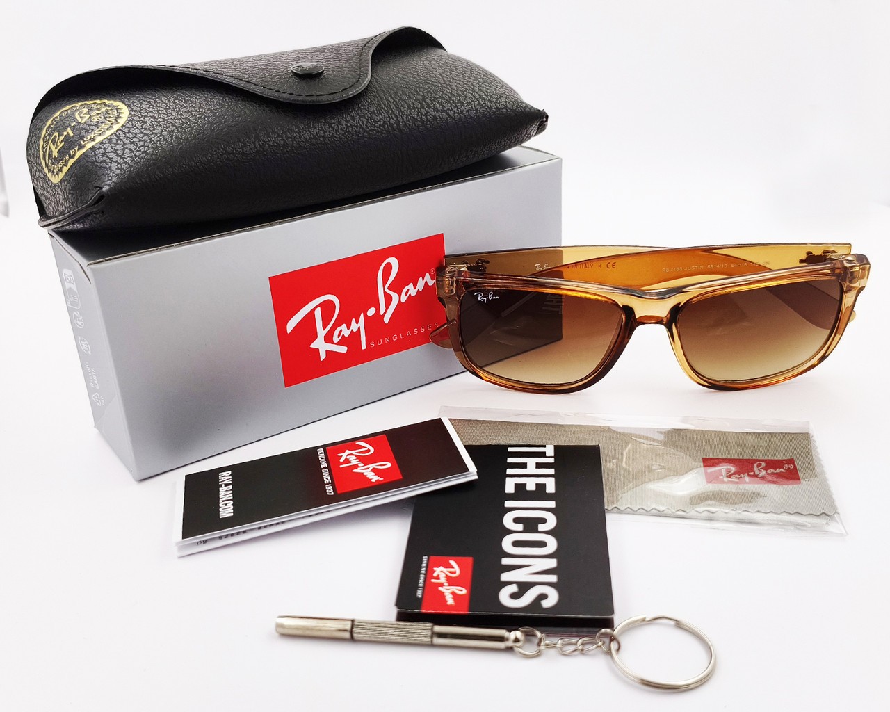 Ray-Ban Sunglasses Justin Classic Polished Rubber Beige Frame Gradient Brown Len