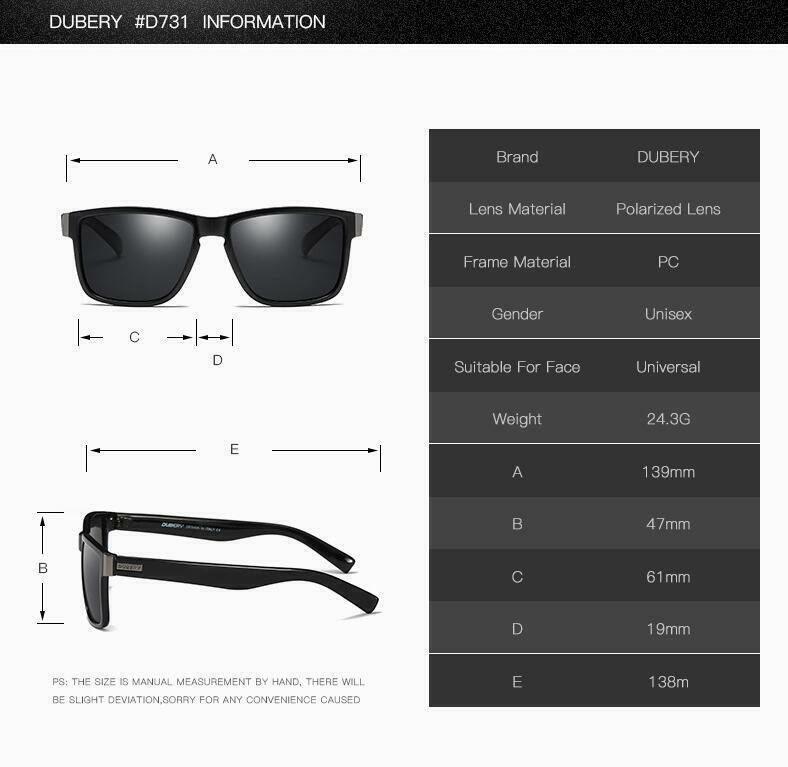 DUBERY Sport Polarized Square Sunglasses Men Women Driving Fishing Glasses UV400