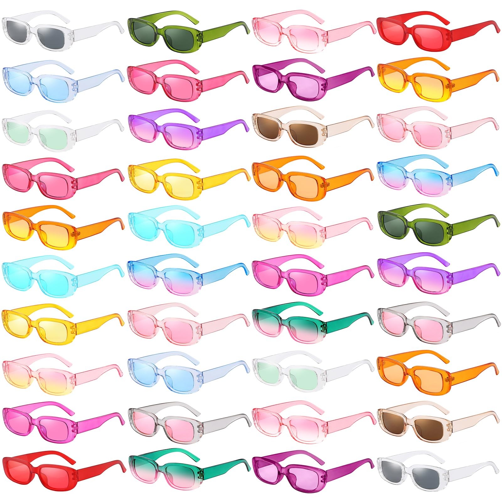 Wholesale 40 Pack Colorful Rectangle Sunglasses Bulk Adults Unisex, Fun 90s C…