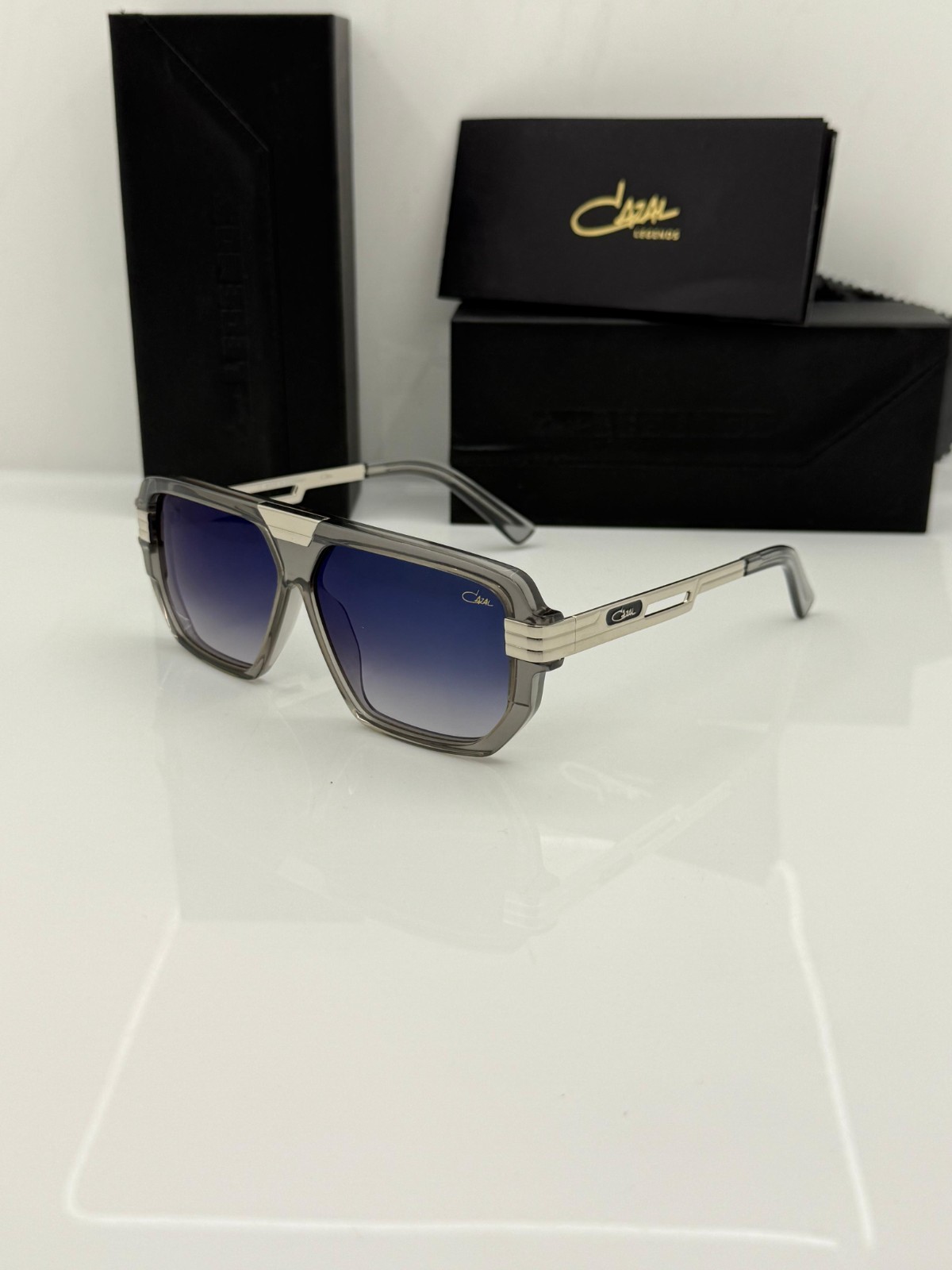 Cazal 8045 Vintage Sunglasses | Shiny Gray Frame blue mirror Gray lens| 60-11-14