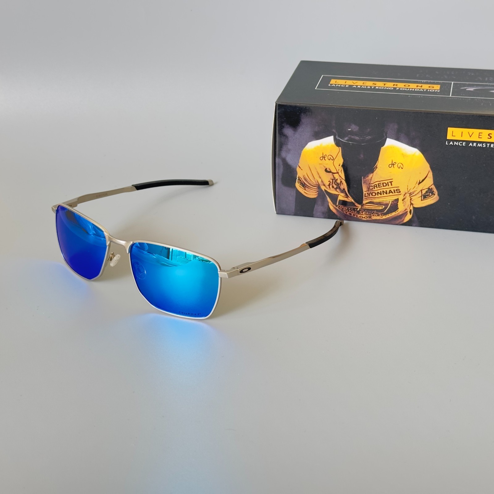 Oakley Ejector OO4142 Polarized Sunglasses Silver Frame Sapphire Polarized lens