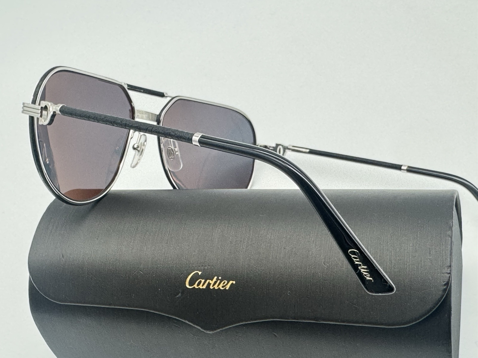 PREMIERE C DE CARTIER BLACK LEATHER SPECIAL ED SUNGLASSES NEW 100% GENUINE $2900