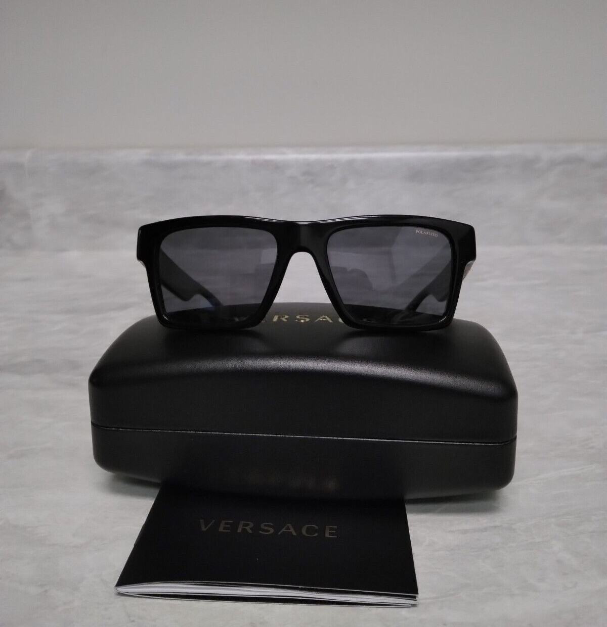 NEW Versace VE4445 GB1/87 Sunglasses 54mm Rectangle Frame Black Gray Smoke Lens