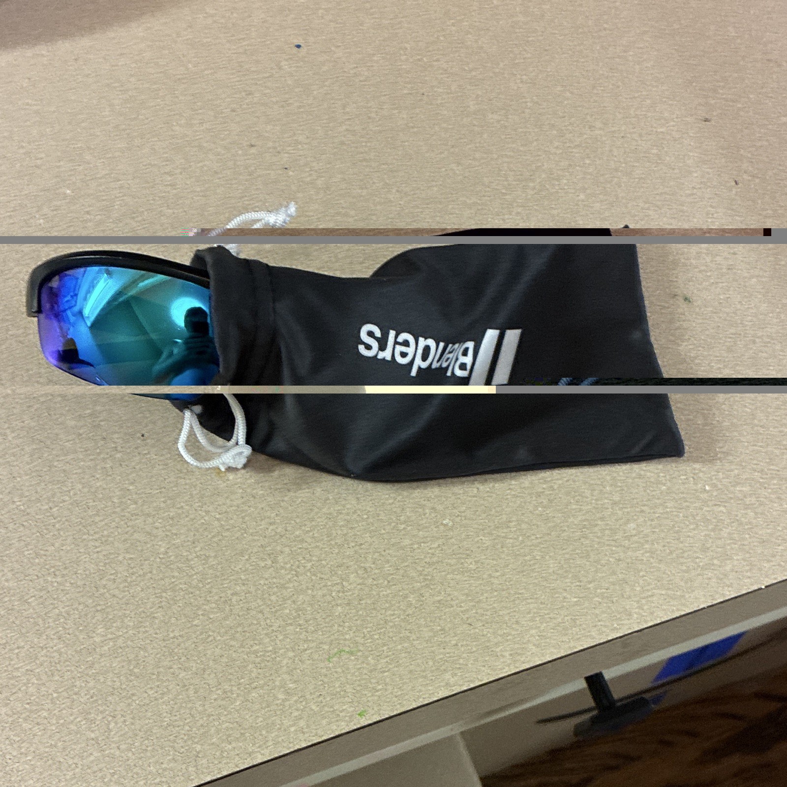 Blenders Sport Sunglasses Black Plastic Frame Blue Mirrored Lenses Case Pouch