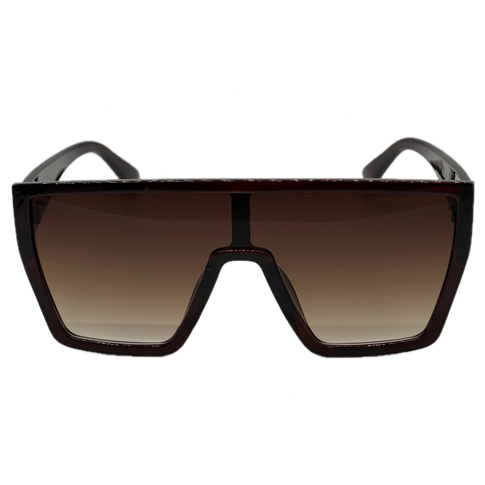 Oversized Square Shield Sunglasses Men Brown Gradient Lenses Dark Tortoise Frame