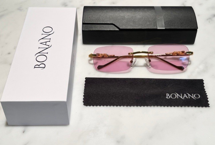 Bonano Gold Rimless Sunglasses Clear/Purple Buffalo Horn Woods EyeGlasses