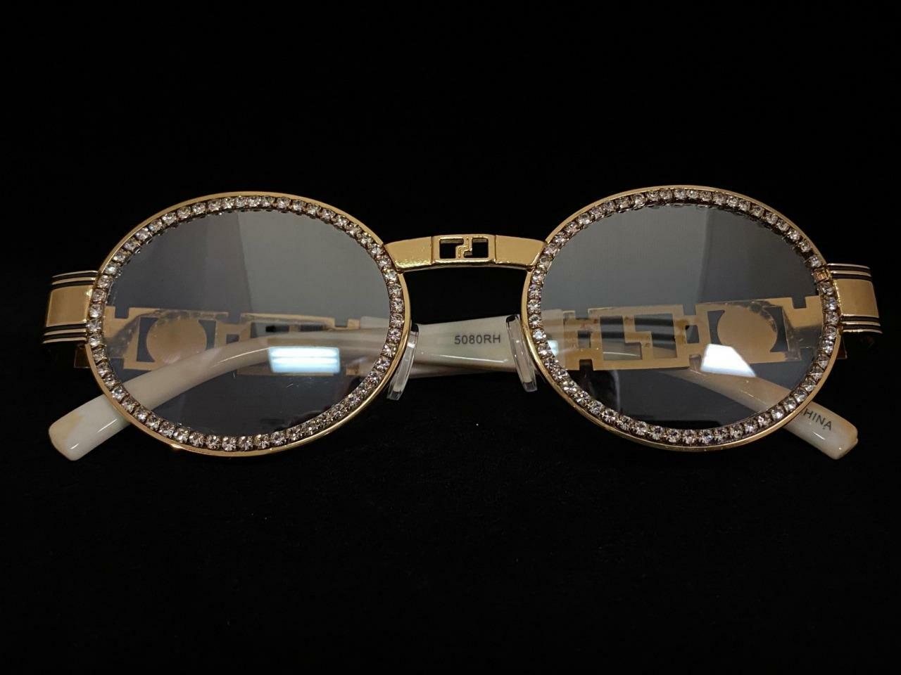 Classy Elegant Retro Hip Hop Club Party SUN GLASSES Oval Bling Gold Marble Frame