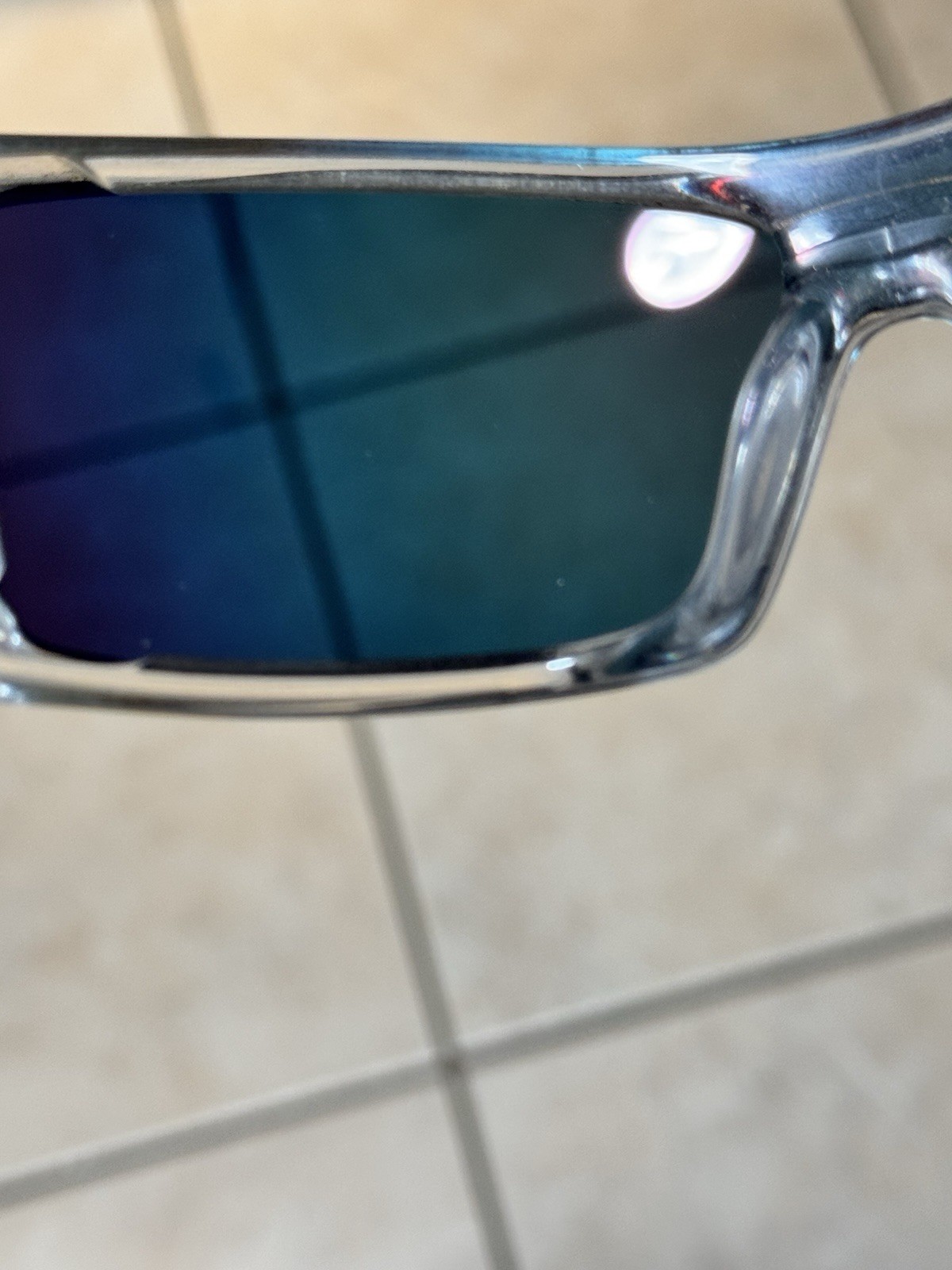 Oakley Oil Rig Polished Clear Frame Fire Iridium Lens Chrome Icons RARE