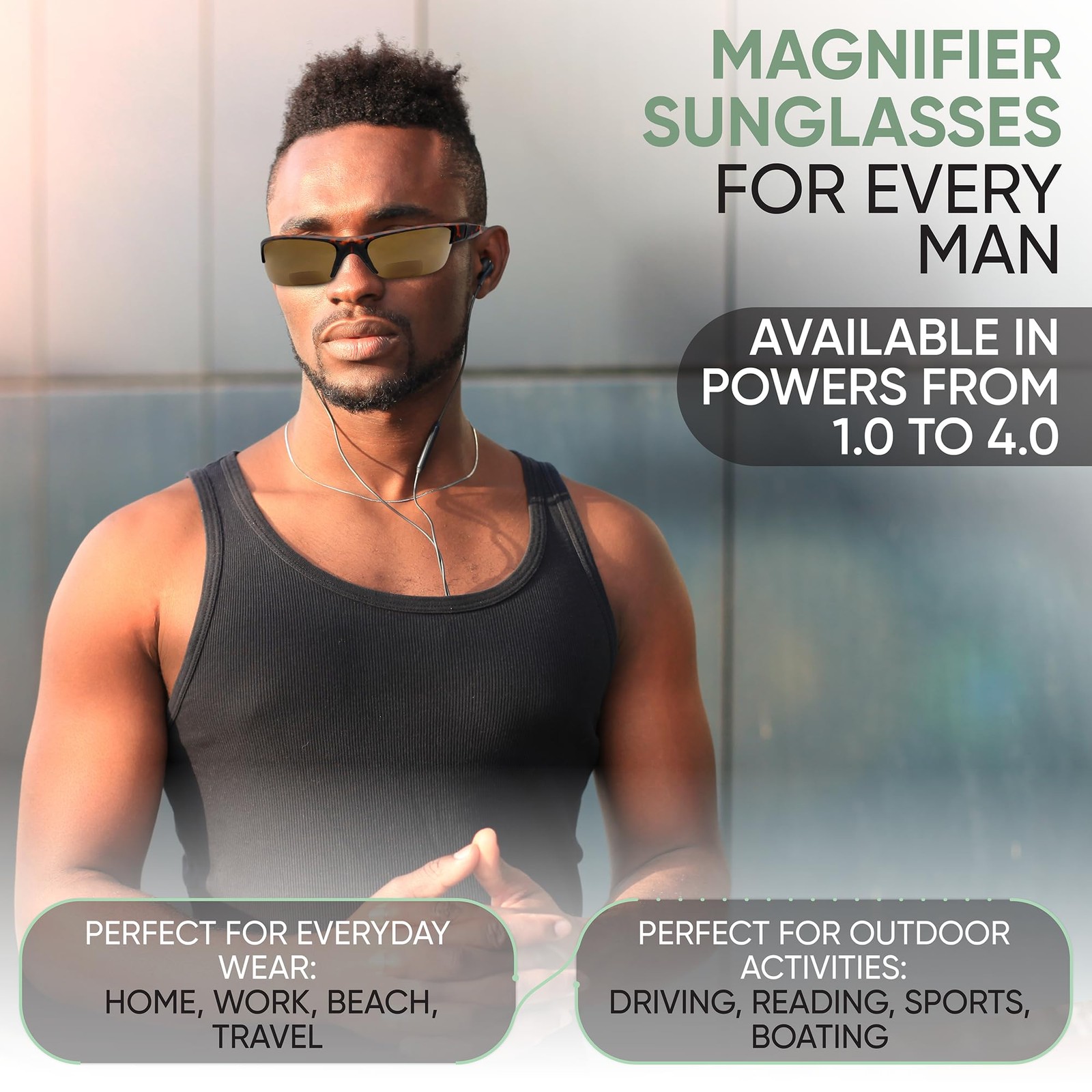 Yogo Vision Bifocal Sports Sunglasses Mens Wrap Around Half Rim Sunglasses
