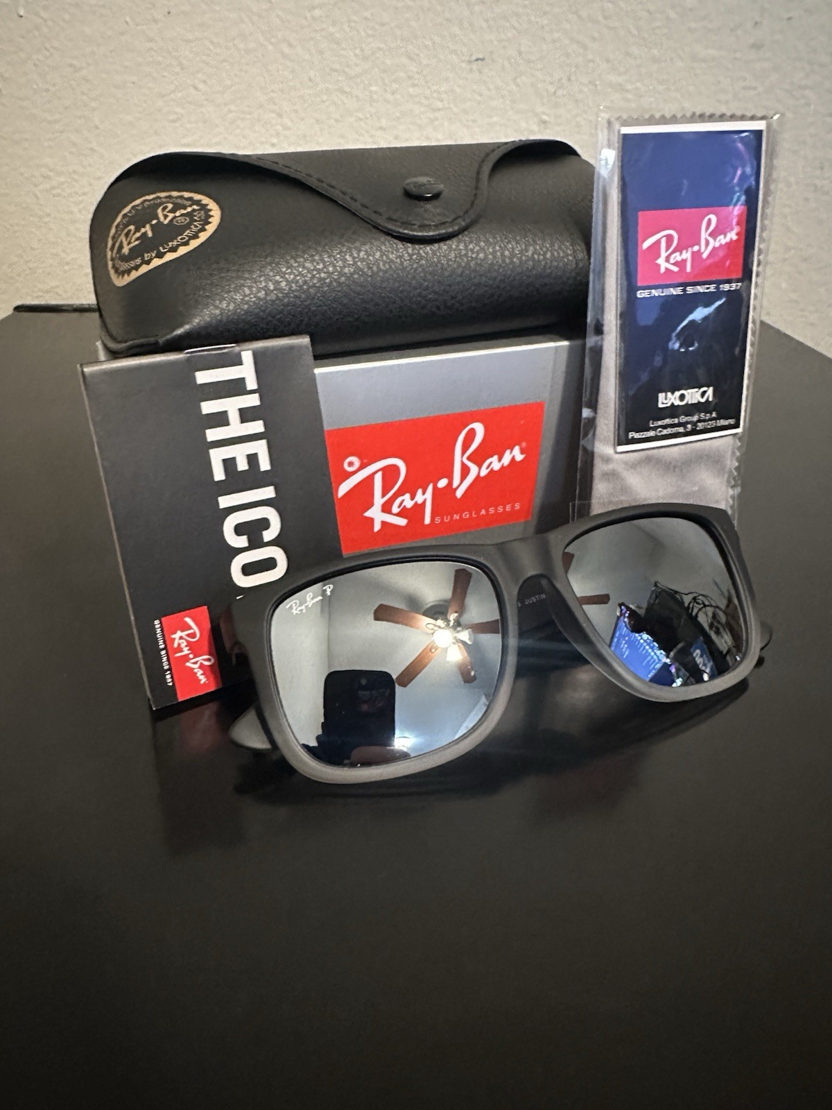 Ray Ban RB4165 852/88 Justin Matte Grey 54mm Mirror Gradient Polarized Sunglasse