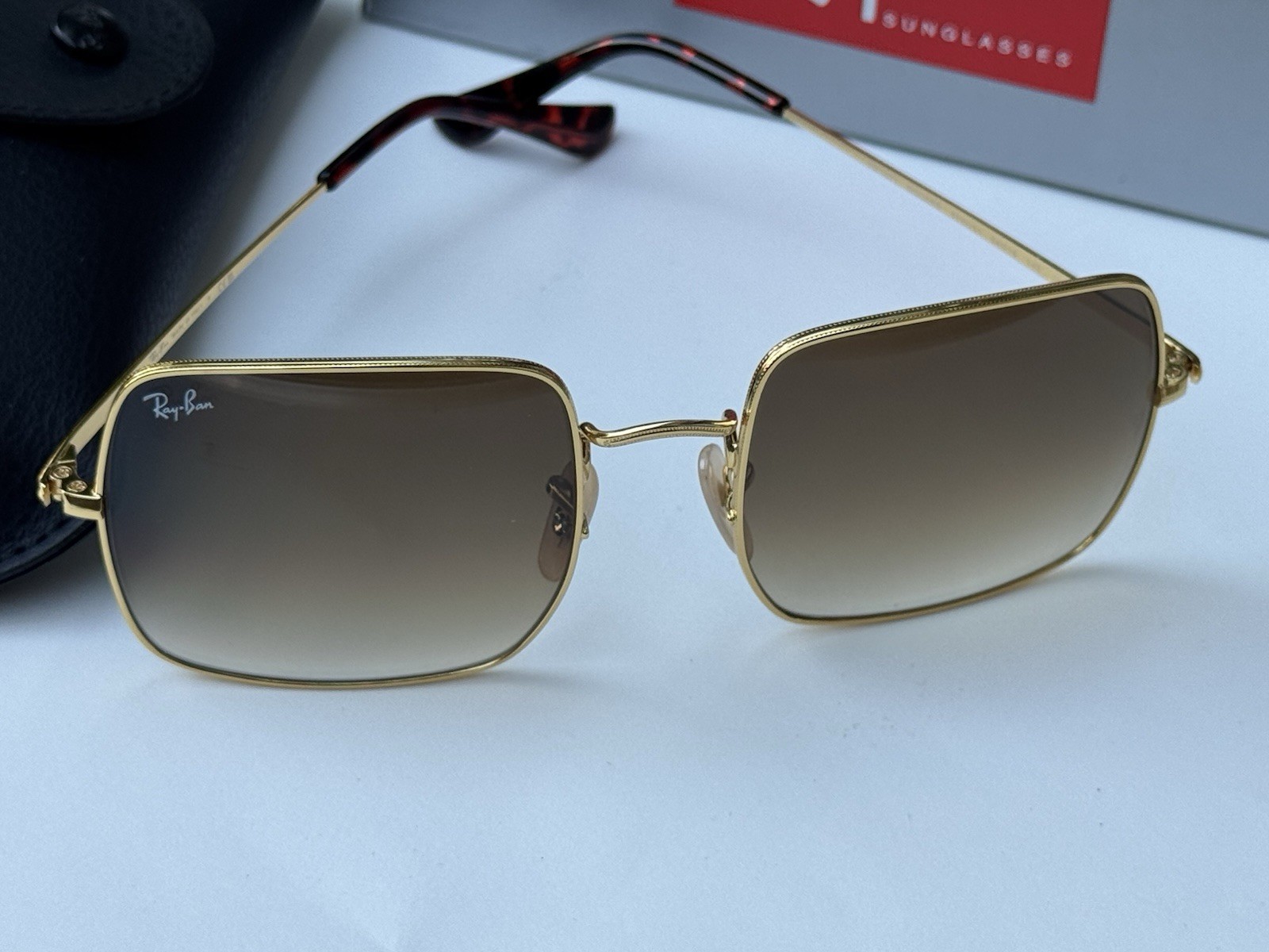 NEW Ray-Ban RB1971 9147/51 SQUARE CLASSIC Polished Gold Grad Brown Sunglasses 54