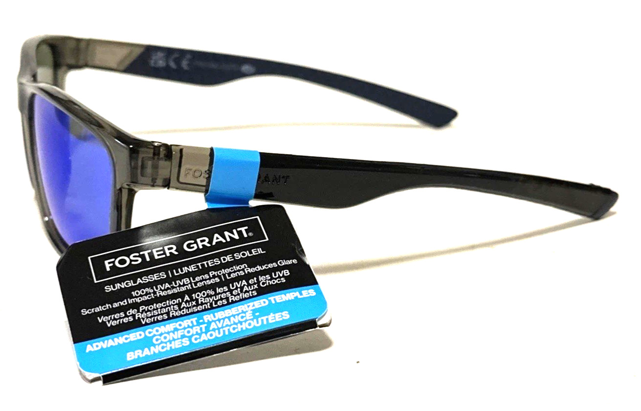 NEW Foster Grant Sunglasses Advanced Comfort Rubber Temple Blue Mirror Gray