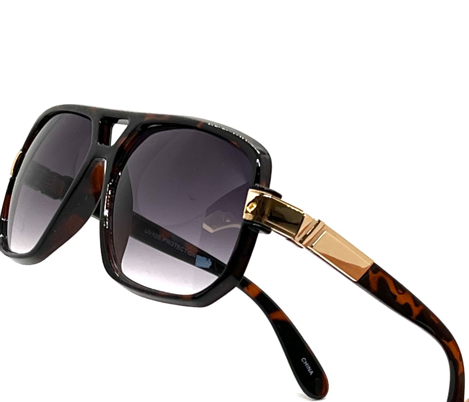 Men Sunglasses Designer Square Black Lens Gold Fashion Classic Retro Vintage NEW