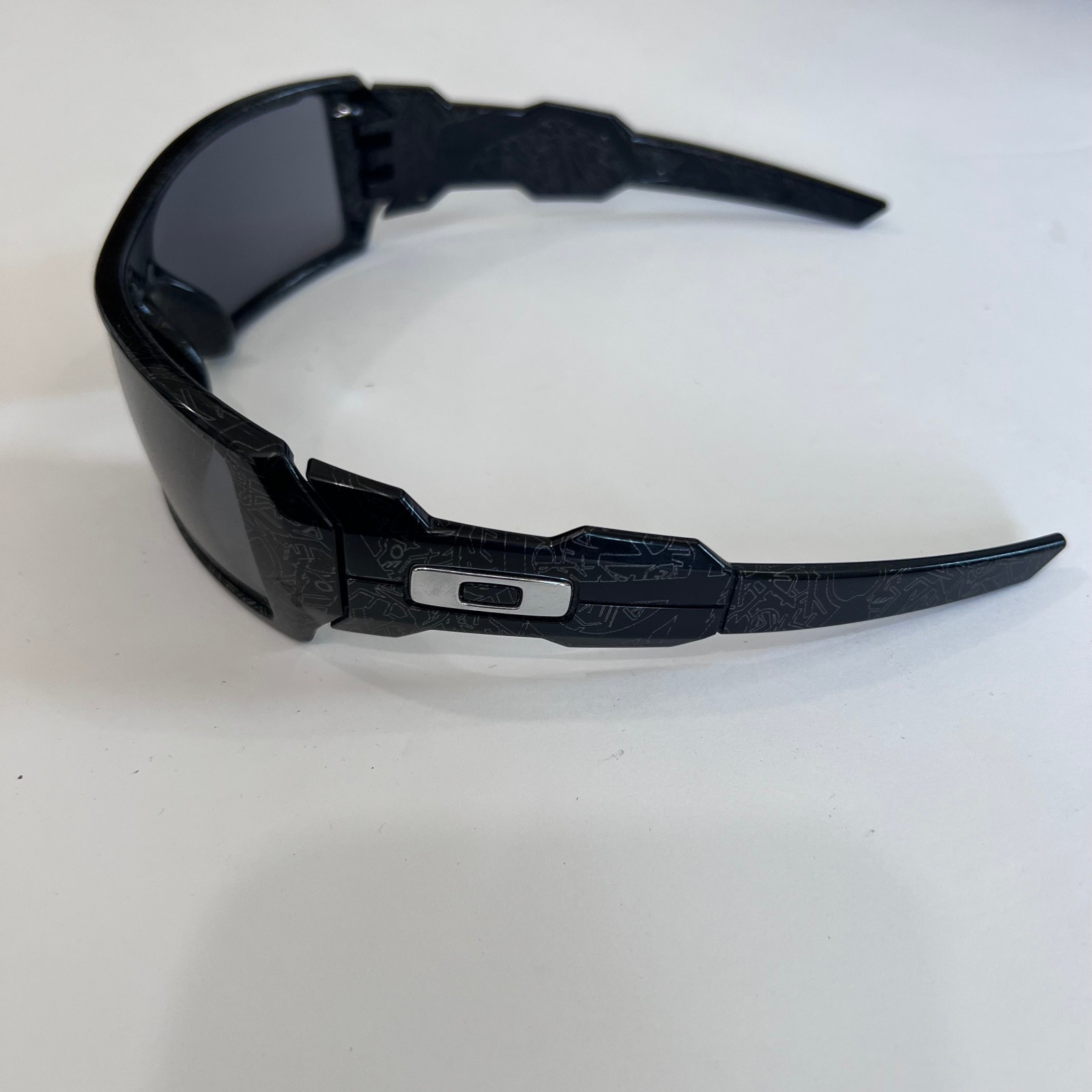 RARE Oakley Oil Rig Polished Black Silver Ghost Text Black Iridium Lens USA Made