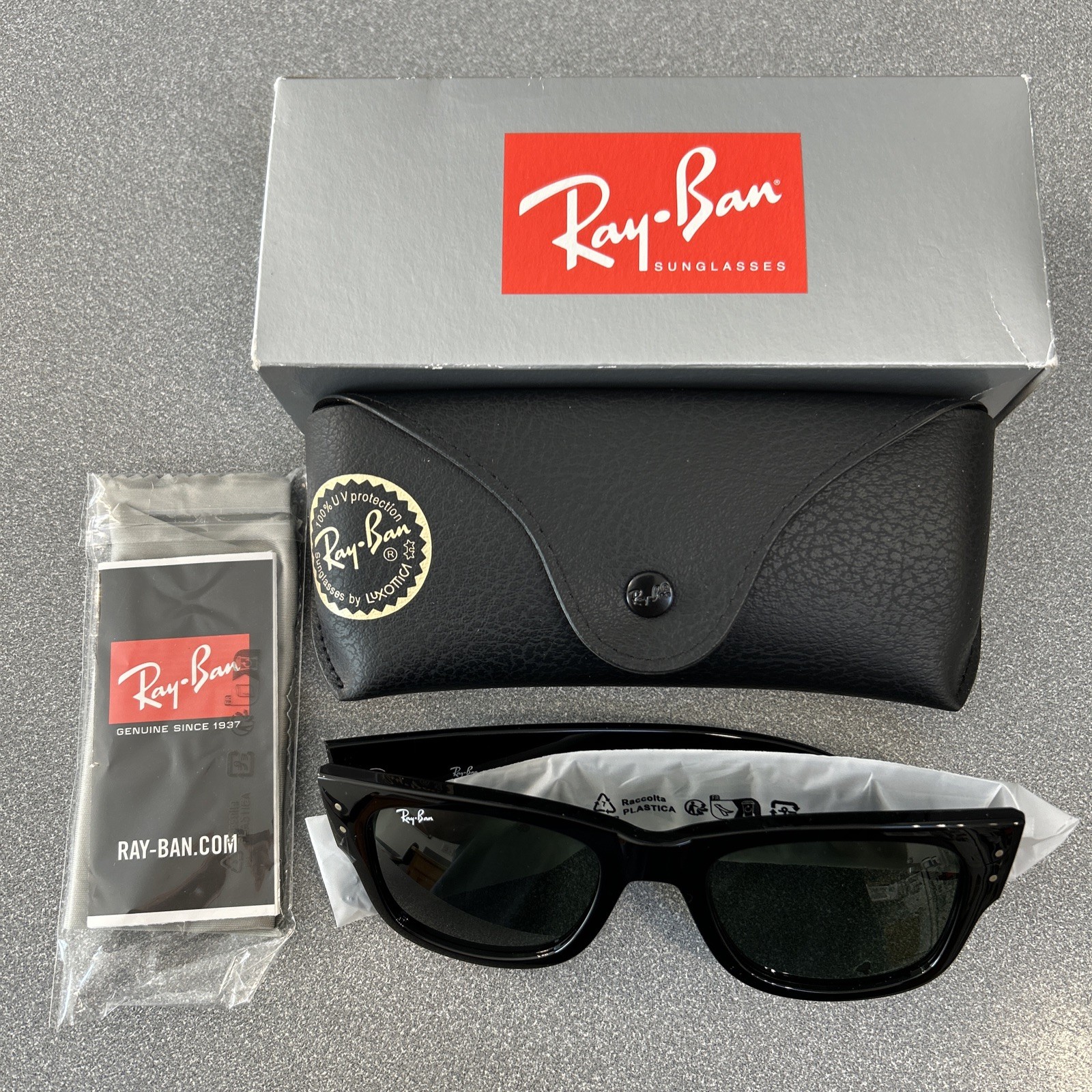 RAY BAN Mega Wayfarer Sunglasses RB 0840-S 901 31 Black with Green Lenses 51 mm