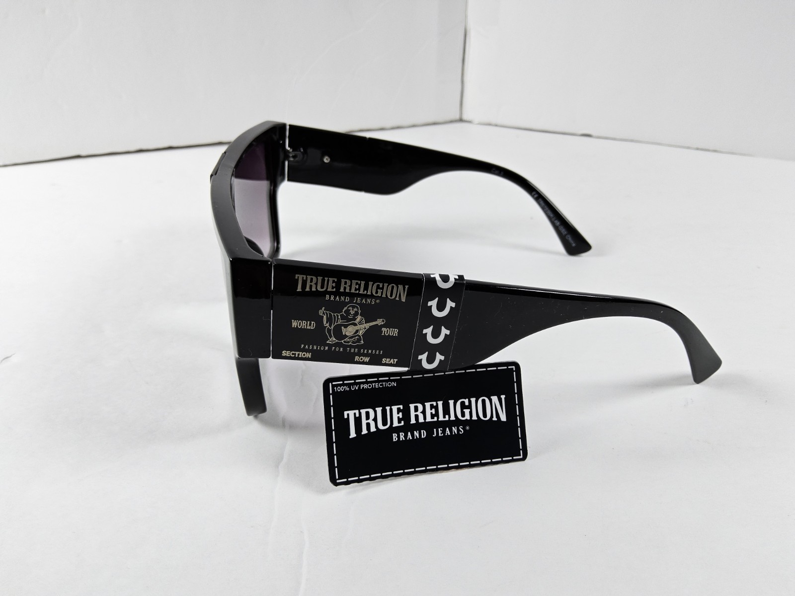 True Religion 100% UV Protection Black Trim Logo Square Sunglasses