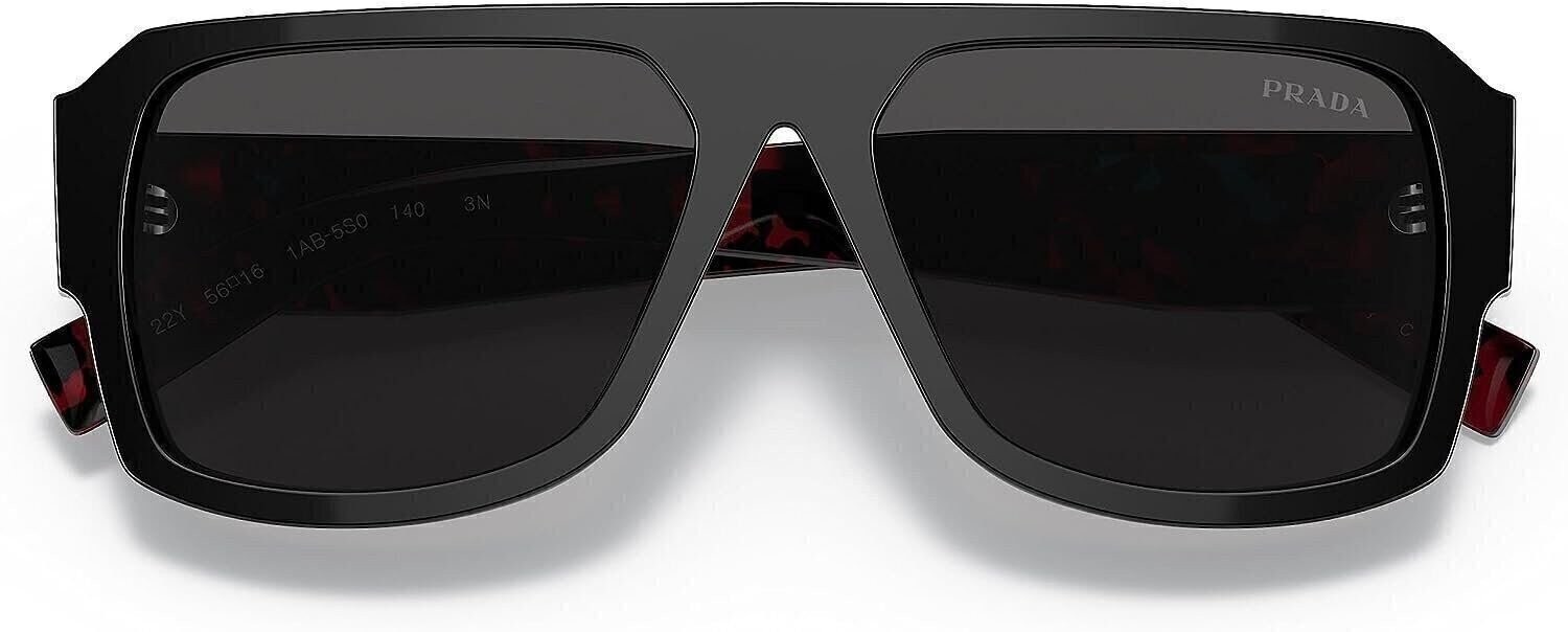 Prada PR 22YS 1AB5S0 Black Plastic Aviator Sunglasses Grey Lens