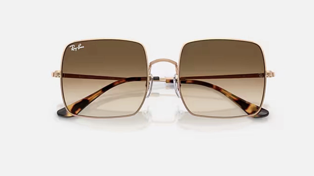 RAY-BAN SQUARE SUNGLASSES ROSE GOLD METAL / BROWN CLEAR GRADIENT RB1971 920251