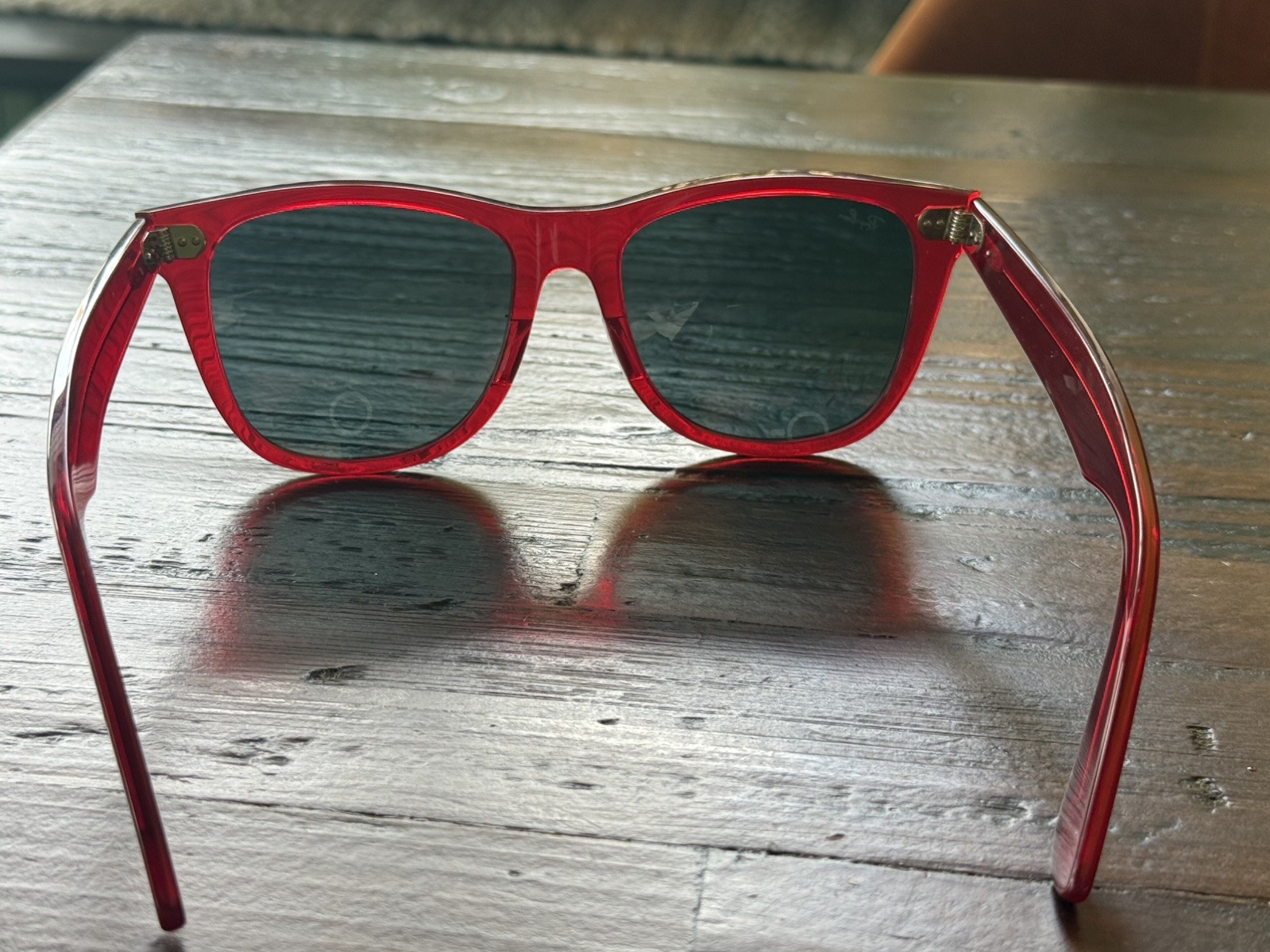 NEW Ray-Ban RB2140 Wayfarer Sunglasses 6614/56 Red on Transparent Grey/Blue 54MM