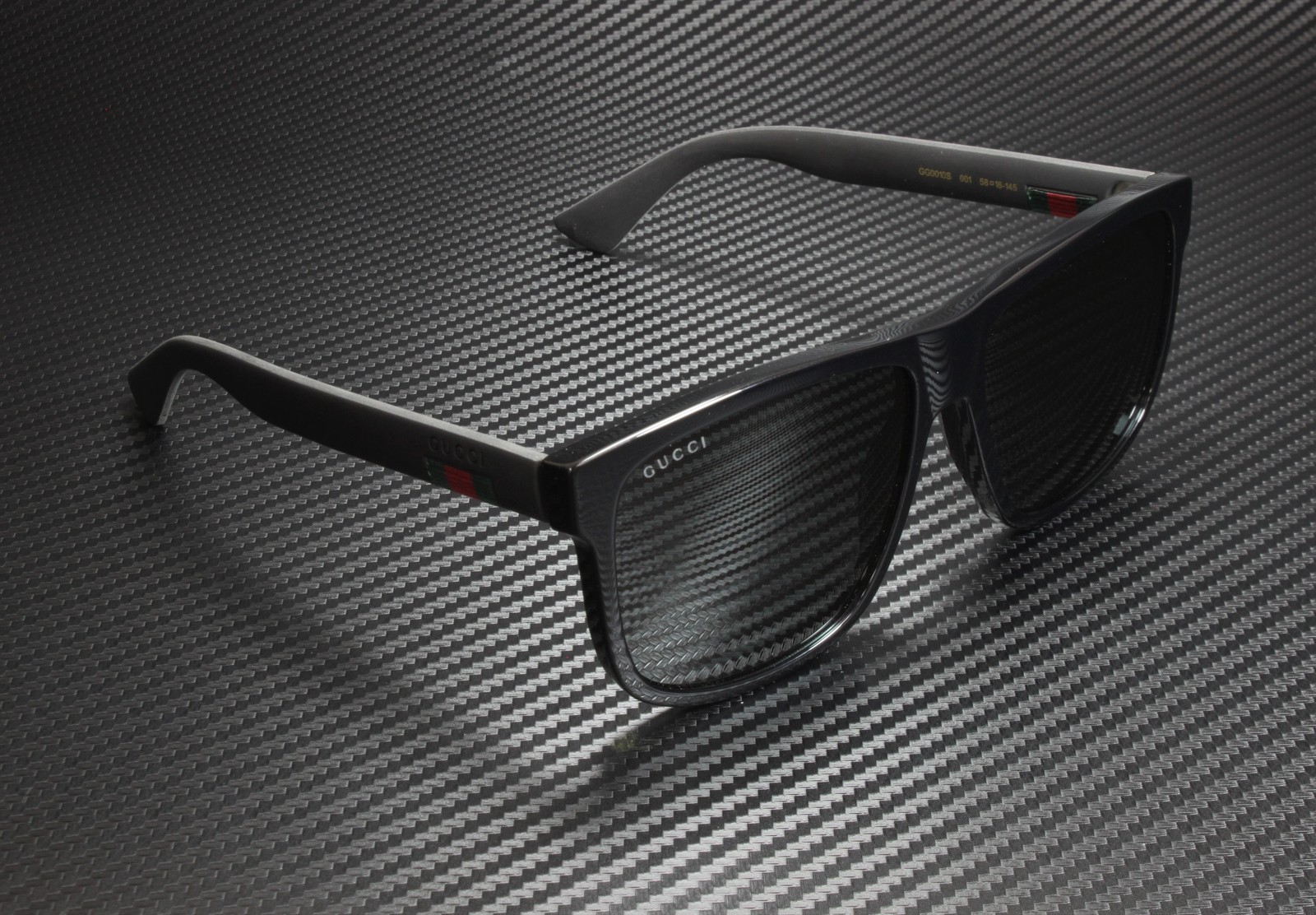 GUCCI GG0010S 001 Rectangular Square Black Grey 58 mm Men’s Sunglasses