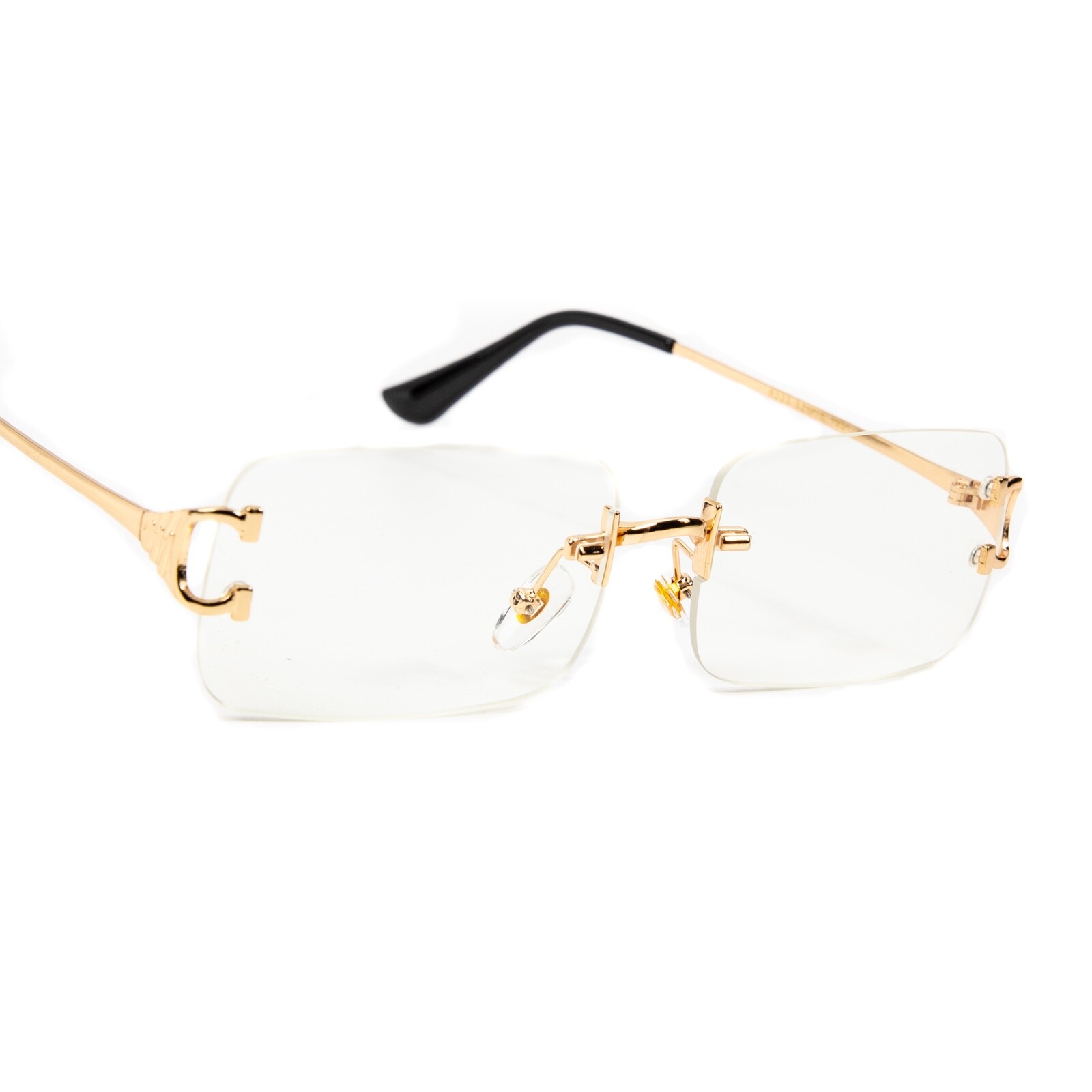 Men’s Rimless Gold Frame Elegant Hip Hop Square Clear Lens Retro Fashion Glasses