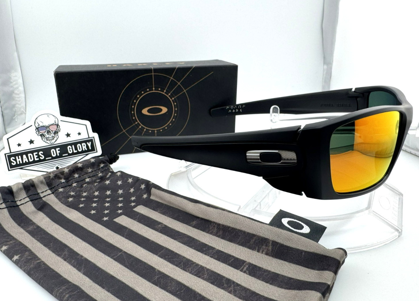 OAKLEY FUEL CELL SI MATTE BLACK USA FLAG RUBY GALAXY POLARIZED SUNGLASSES OO9096