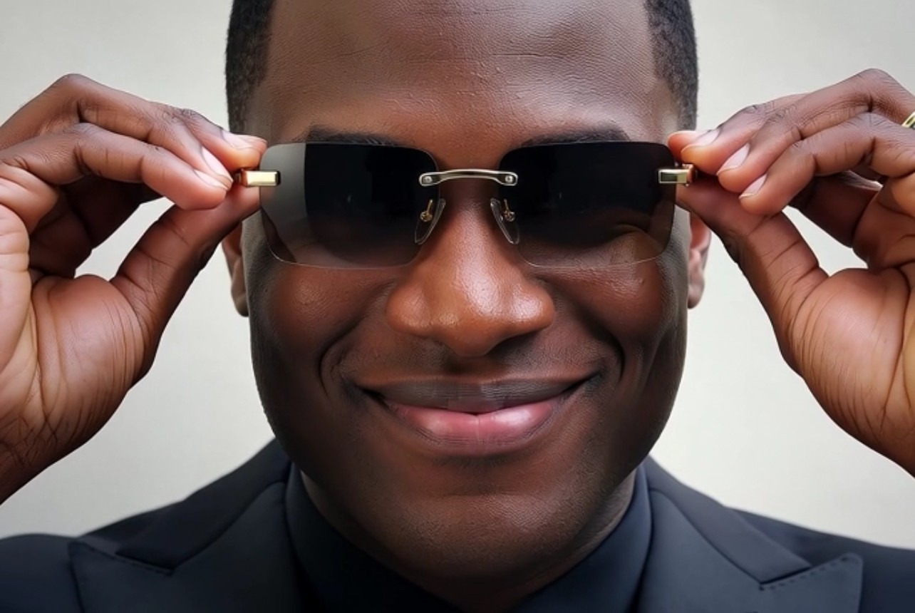 Men’s Vintage Gold Frame Rimless Hip Hop Black Woodgrain Clear Lens Glasses