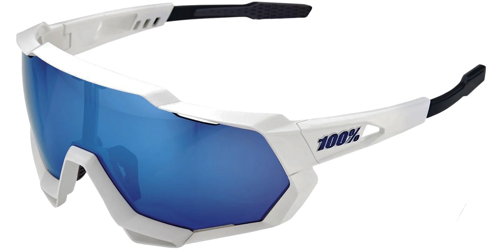 100% Speedtrap Matte White Shield Wrap Sunglasses w/ Mirror Lens – 60012 00003