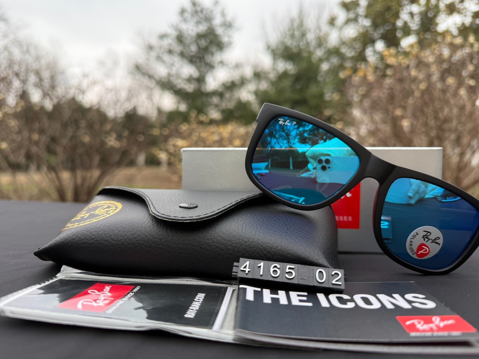 Ray-Ban RB4165 Sunglasses Matte Black Frame Polarized Blue Lens