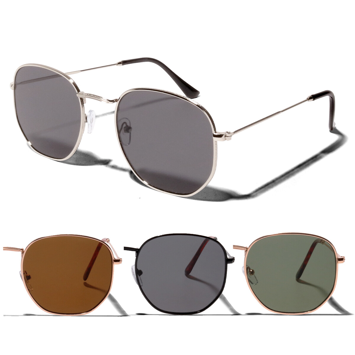 ShadyVEU Flat Lens Hexagonal Geometric Metal Wire Frame 80’s 90’s Sunglasses