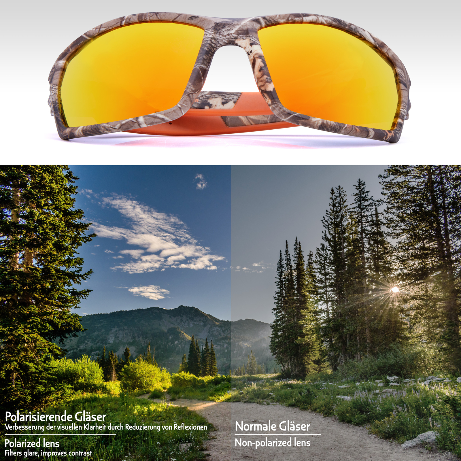 BRUBAKER Polarized Camouflage Sunglasses for Fishing and Hunting, Colored Lenses