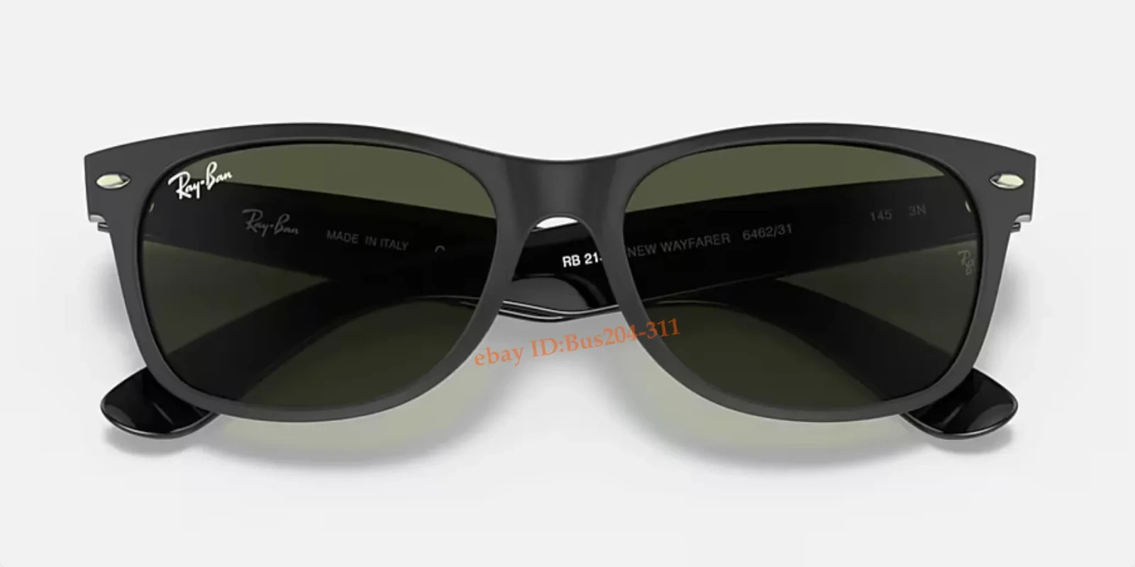 Ray-Ban New Wayfarer RB2132 Sunglasses Matte Black Frame G-15 Green Lens 55mm