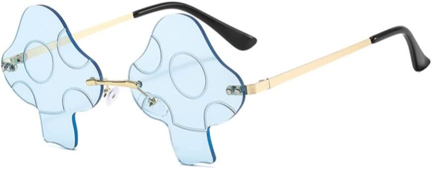 ENTHYI Mushroom Shape Sunglasses for Women Irregular Rimless Eyewear Blue