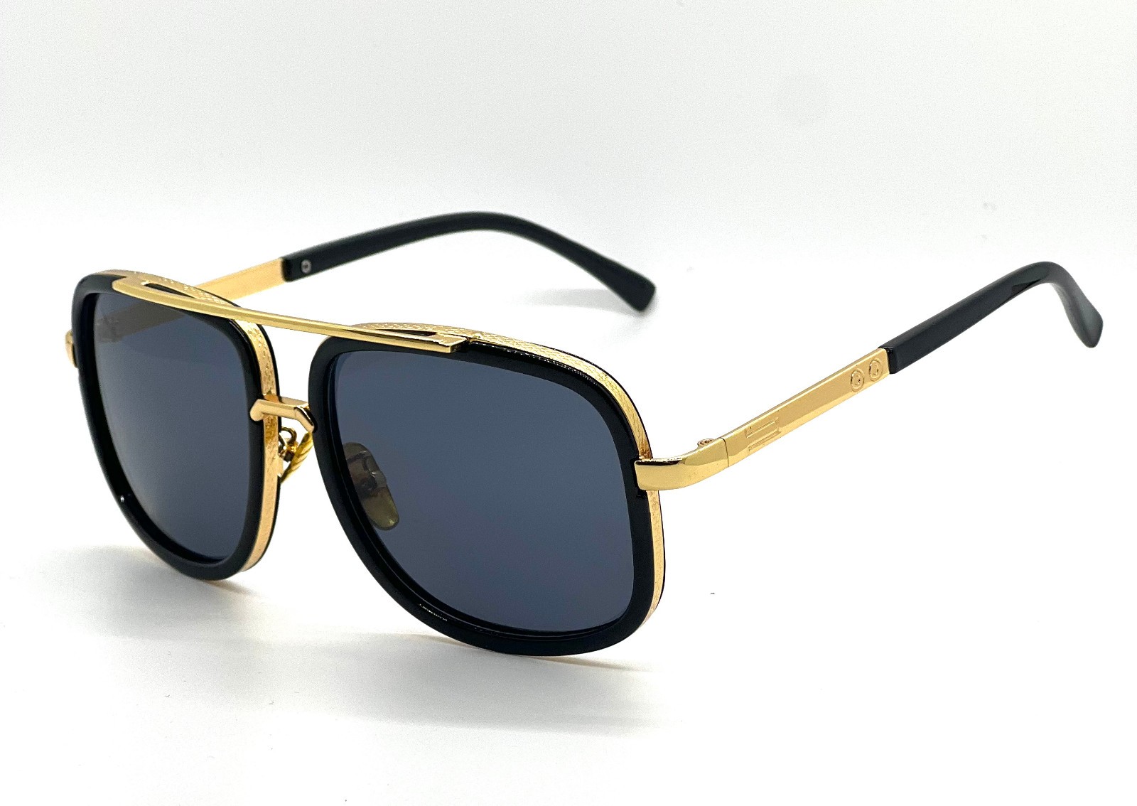 Men’s Sunglasses Square One Gold Colored Metal Frame Top Bar Oversize Shades NEW