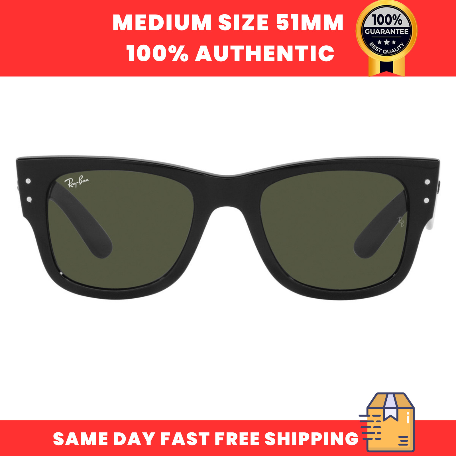 Ray-Ban Unisex Sunglasses RB0840S 901/31 Black Square Green Non-Polarized 51mm