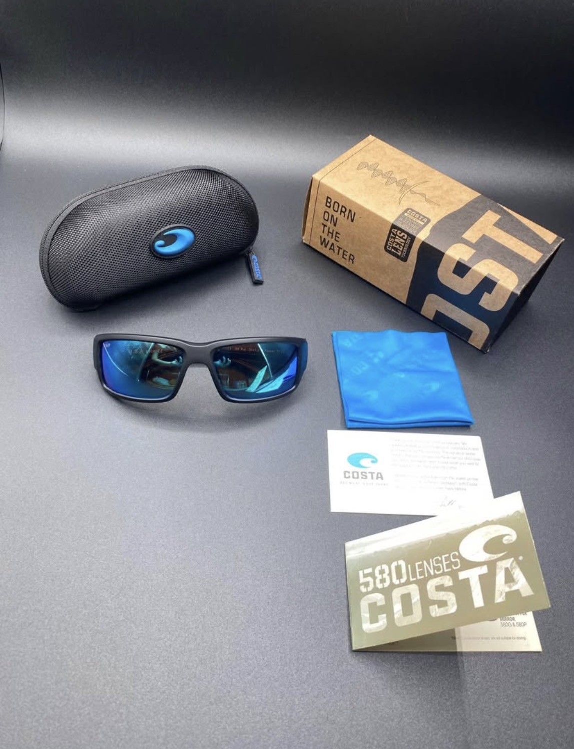COSTA DEL MAR 6S9006 16 Fantail Matte Black Blue Mirror 59mm Men Sunglasses 580P