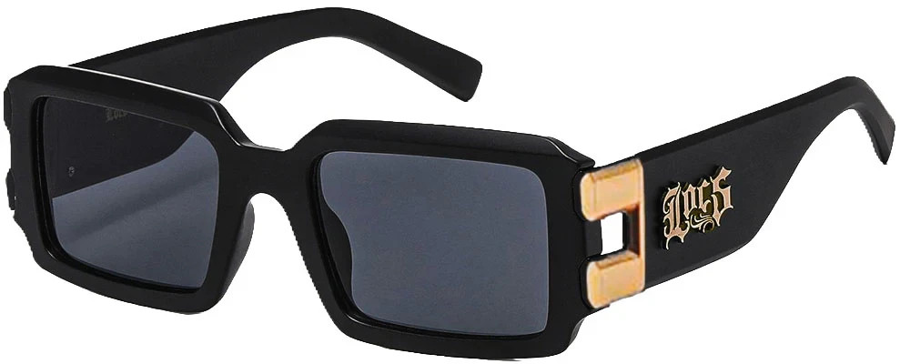 Locs Men’s Matte Black Square Frame Gold Gunmetal Accent Smoke Lens Sunglasses