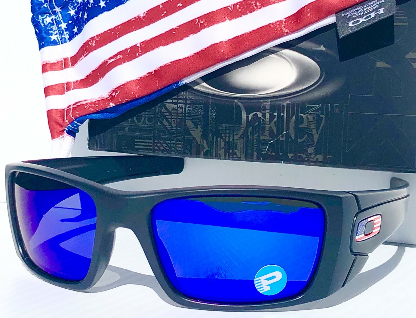 NEW* Oakley SI Fuel Cell Black USA Flag POLARIZED Galaxy Blue Sunglass 9096