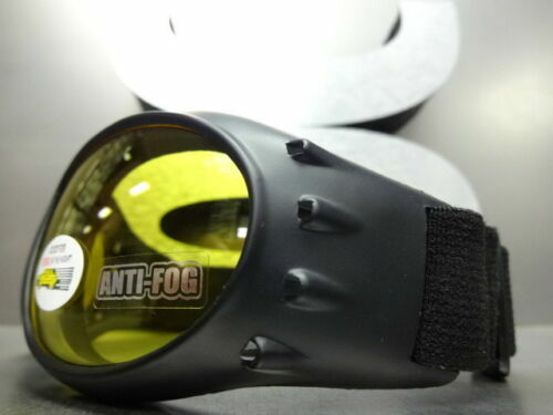 Men PADDED MOTORCYCLE Day Night RIDING GOGGLES With Strap Yellow Anti Fog Lens