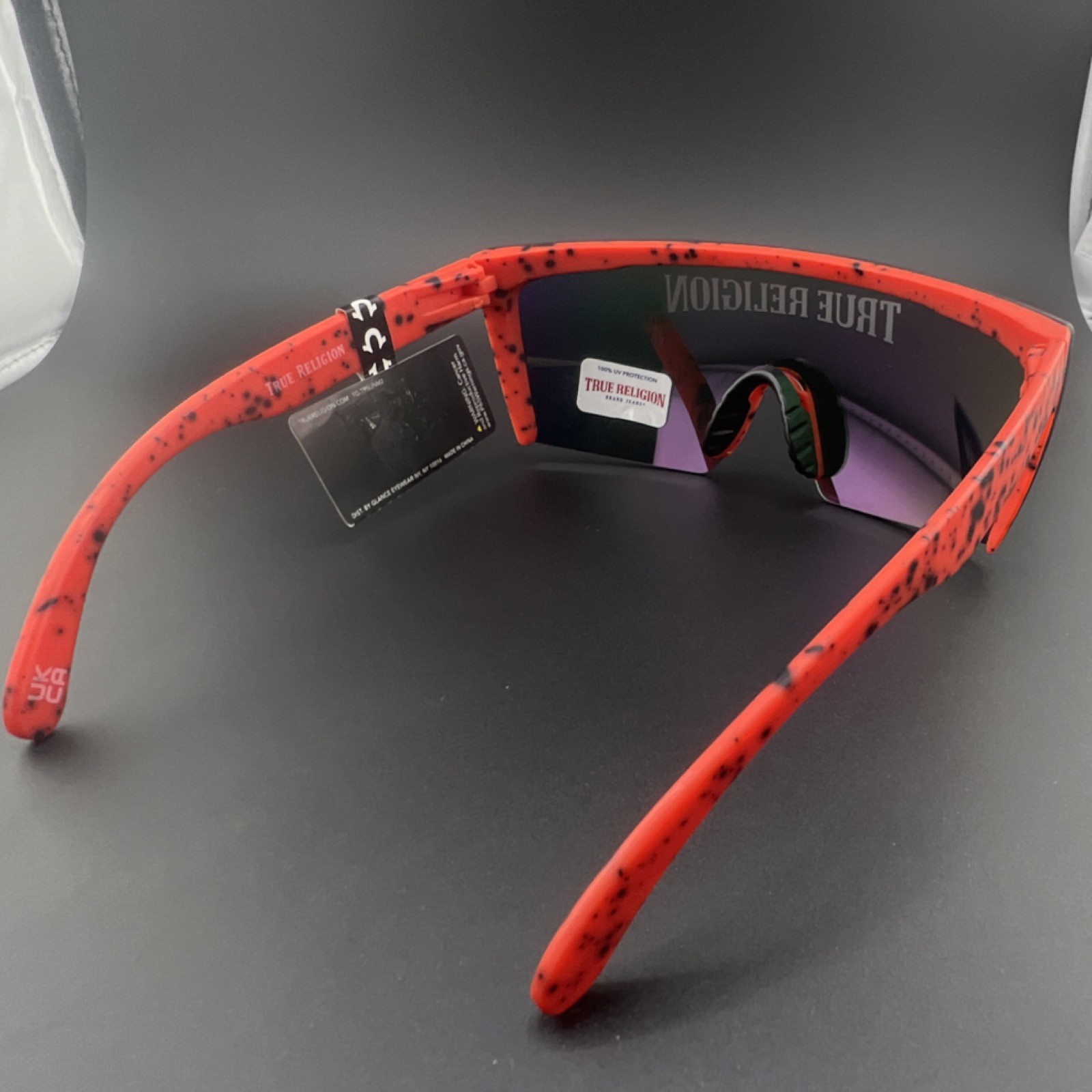True Religion Red Speckled Oversized Shield Sunglasses Mirrored Multicolor