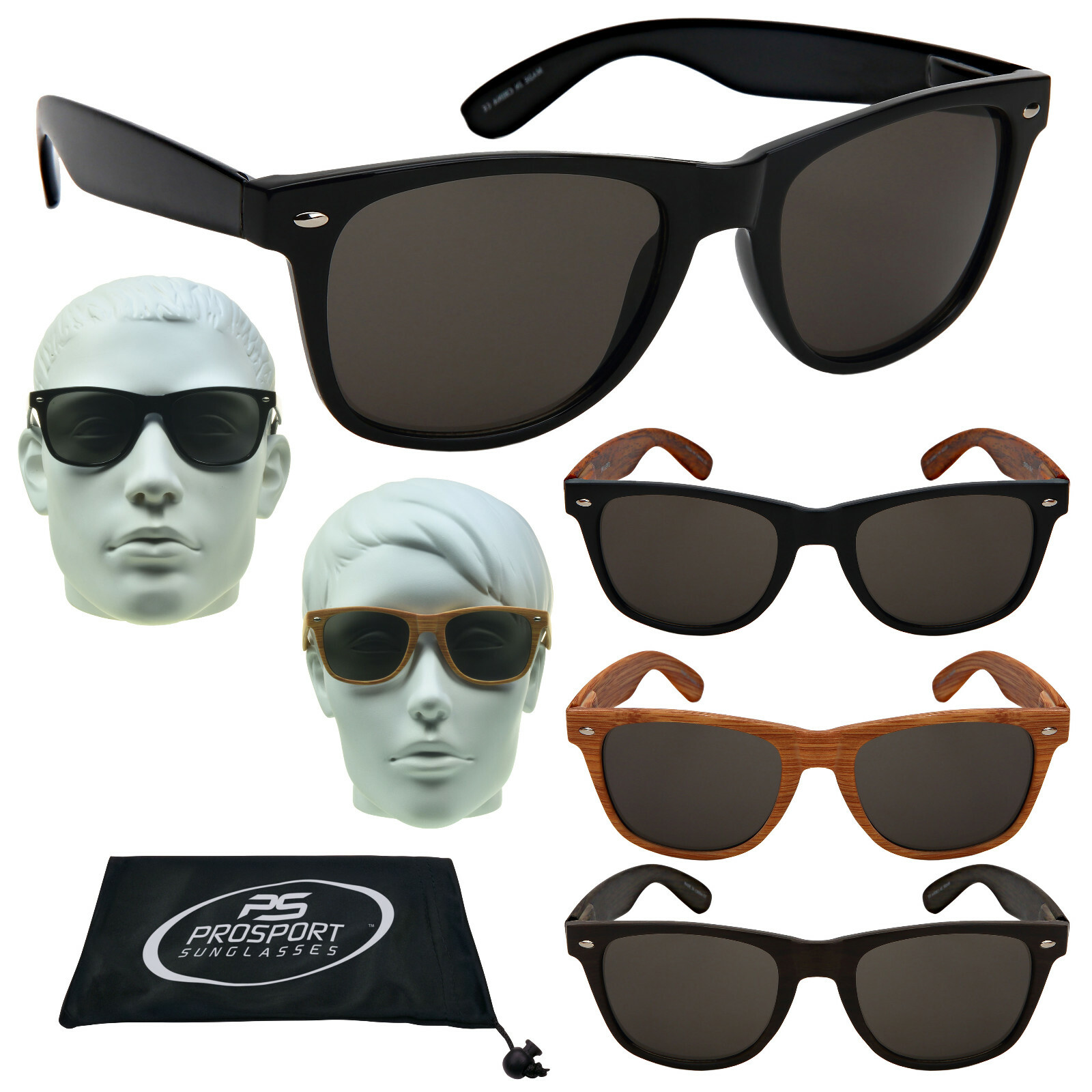 Black Sunglasses Horn Rimmed Wood Grain Glasses Dark Tinted Lens
