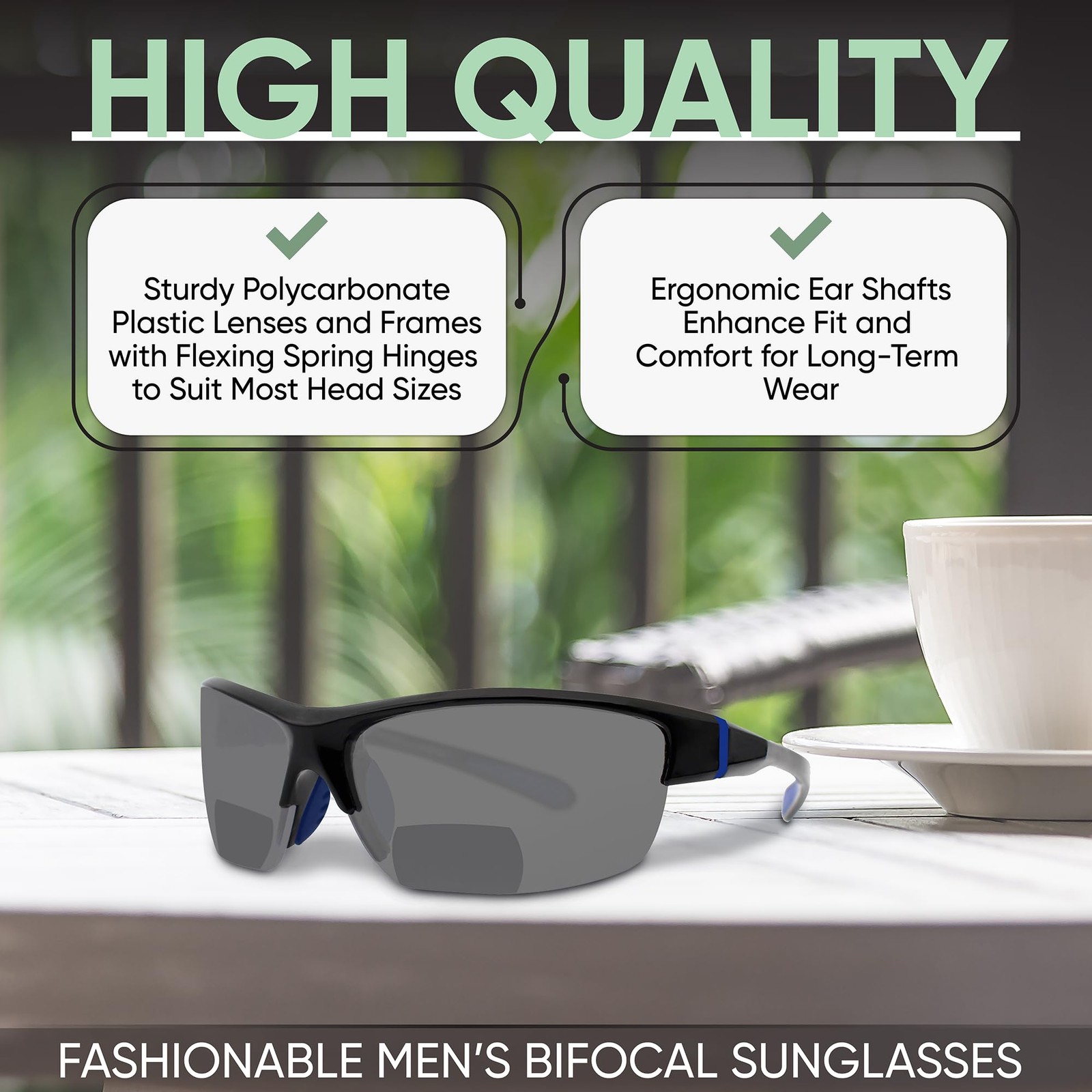 Yogo Vision Bifocal Sports Sunglasses Mens Wrap Around Half Rim Sunglasses