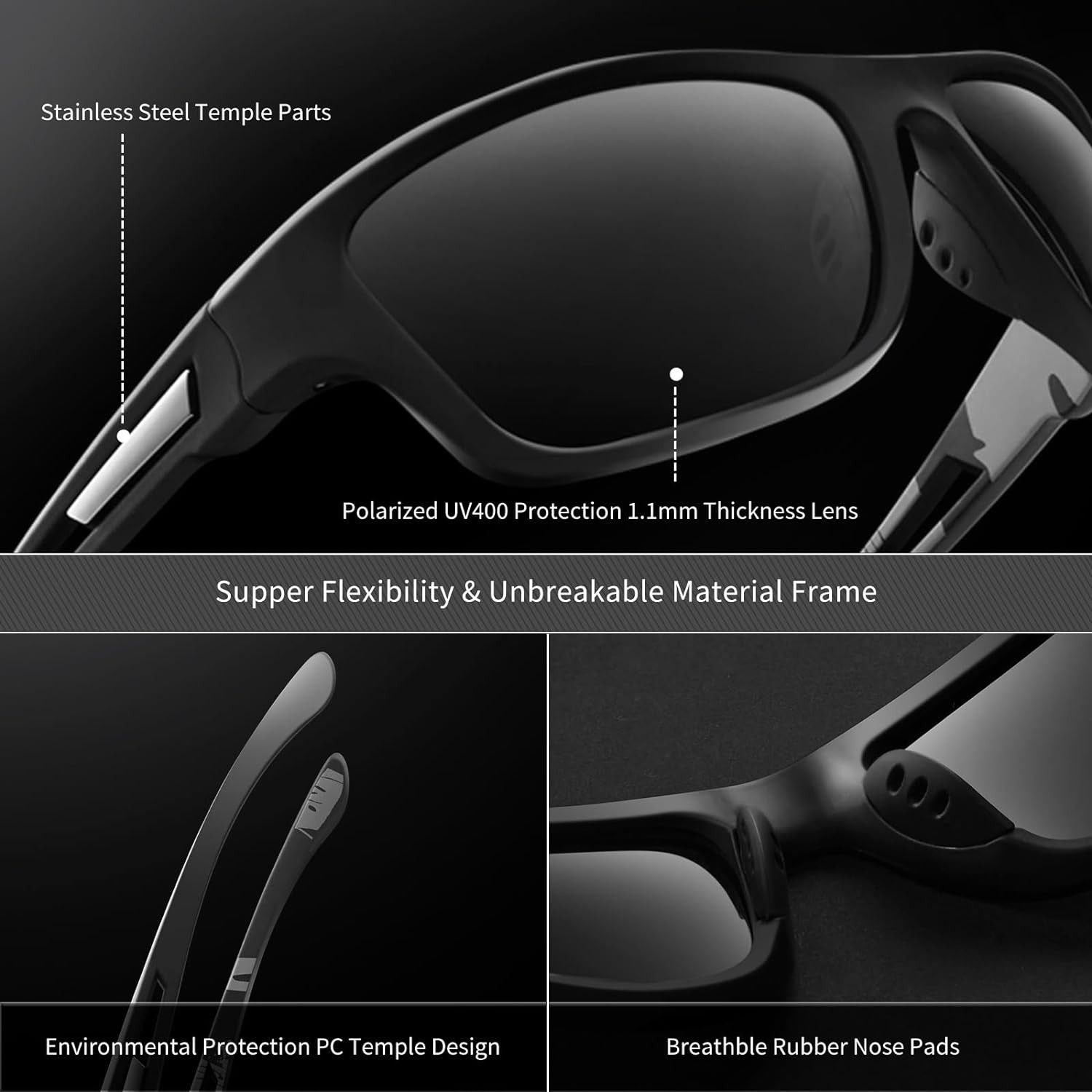 Polarized Sports Sunglasses for Men: UV400 Protection Glasses Womens Wrap around